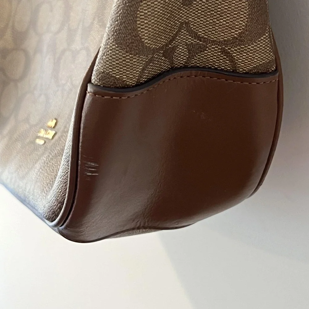 Coach Signature Zip Shoulder Bag Brown Coated Canvas Leather Trim  F29209 - Picture 6 of 16